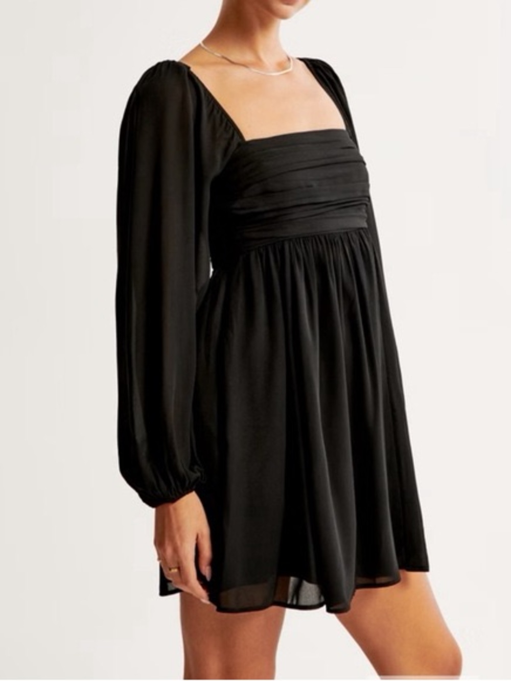 Abercrombie & Fitch Satin Black Square-Neck Long Sleeve Mini Dress